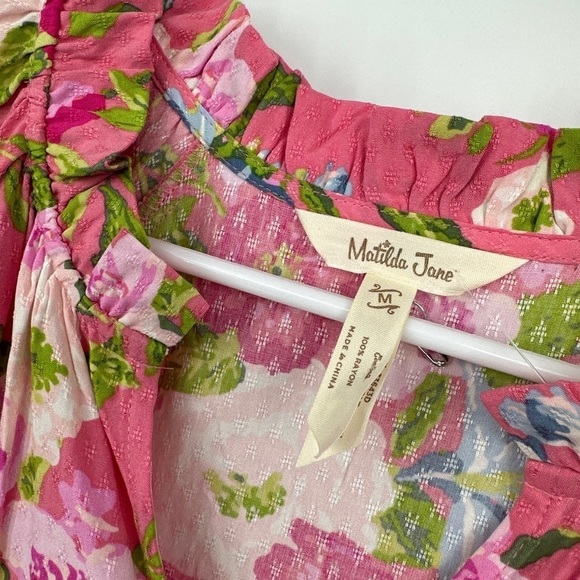 Matilda Jane Women’s Sz M Tiered Floral Pink Ruffles Dress NWOT - Picture 2 of 5